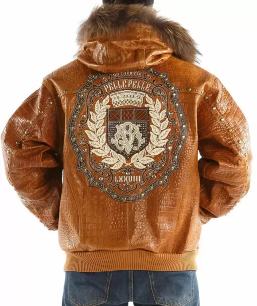 Pelle Pelle Brown MB Emblem Hooded Studded Jacket image 0