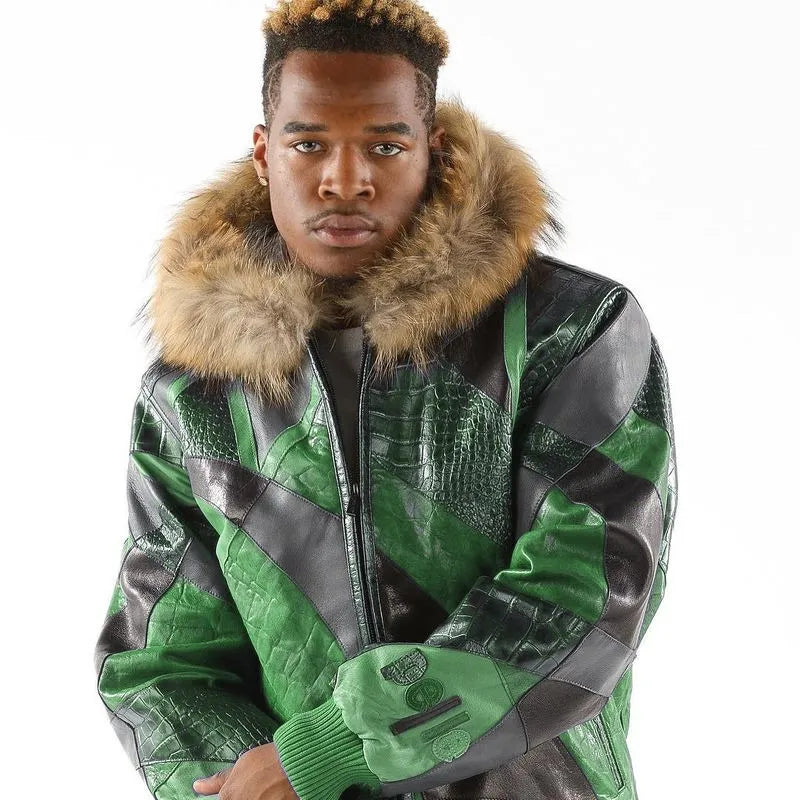 Abstract Pattern Pelle Pelle Leather Green Jacket image 1