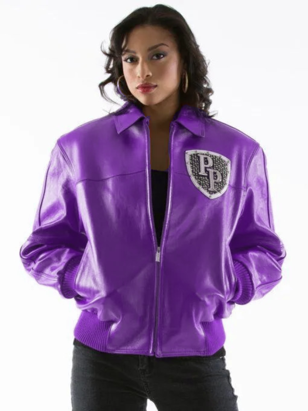 Pelle Pelle Womens Encrusted Varsity Purple Jacket image 0
