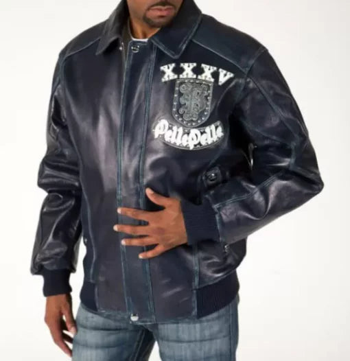 Pelle Pelle Born to Rebel Navy Studded Leather Jacket image 1