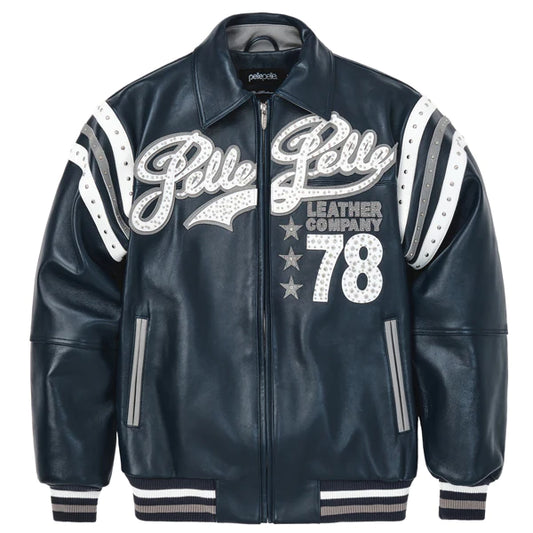 Men Pelle Pelle Encrusted Varsity Plush Blue Jacket image 0