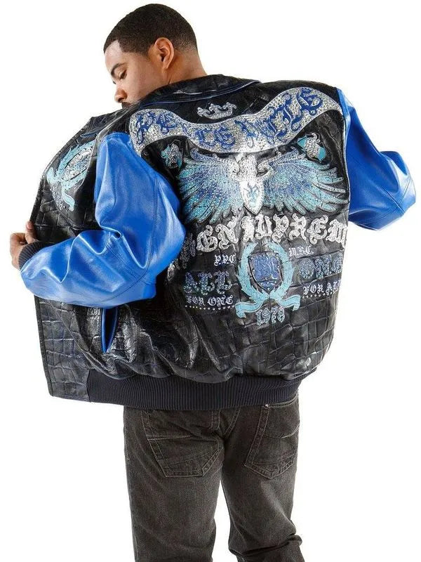 Pelle Pelle Mens All For One One For All Blue Leather Jacket image 0