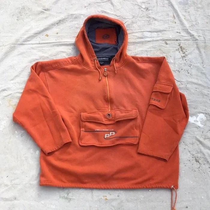 Vintage 90s Pelle Pelle Cargo Anorak Faded Orange Hoodie image 0
