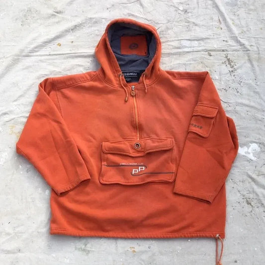 Vintage 90s Pelle Pelle Cargo Anorak Faded Orange Hoodie image 0