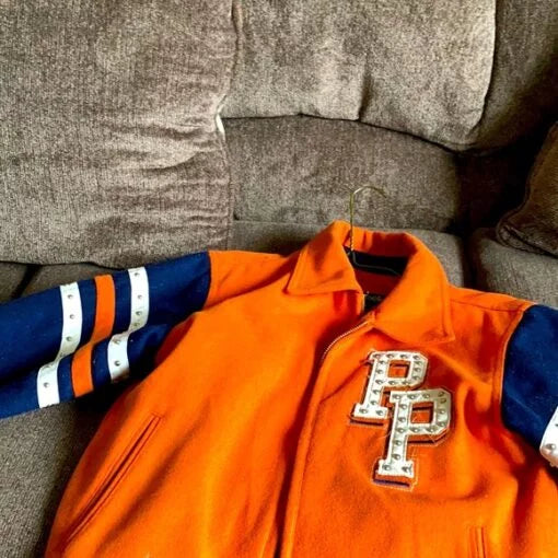 An Orange And Blue Pelle Pelle Jacket image 0