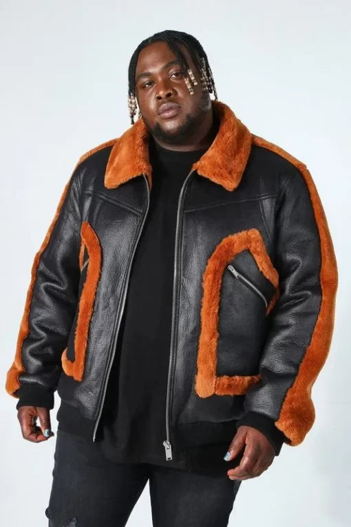 Pelle Pelle Men’s Leather Look Faux Fur Trim Aviator Jacket image 0