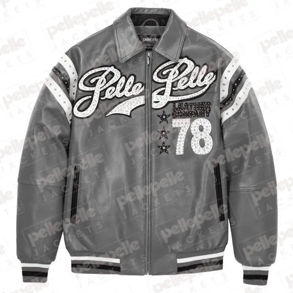 Pelle Pelle Gray Encrusted Varsity Plush Jacket image 0