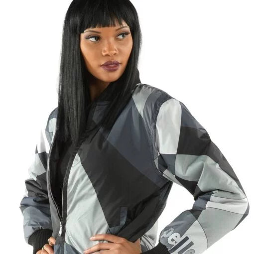 Abstract Pattern Pelle Pelle Gray Bomber Jacket image 0