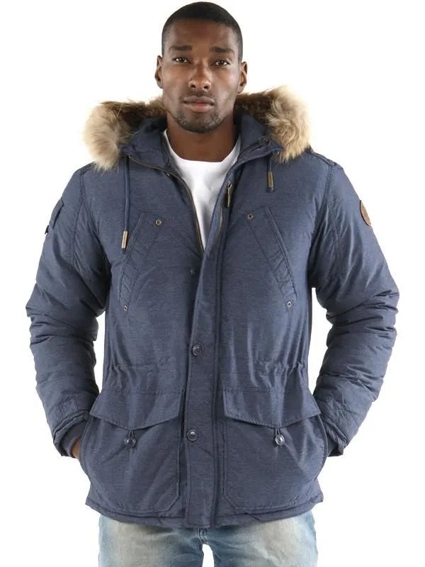 Pelle Pelle Mens Signature Navy Blue Fur Hooded Wool Jacket image 0