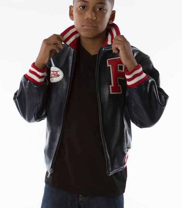 Pelle Pelle Varsity Bomber Navy Plush Kids Leather Jacket image 0