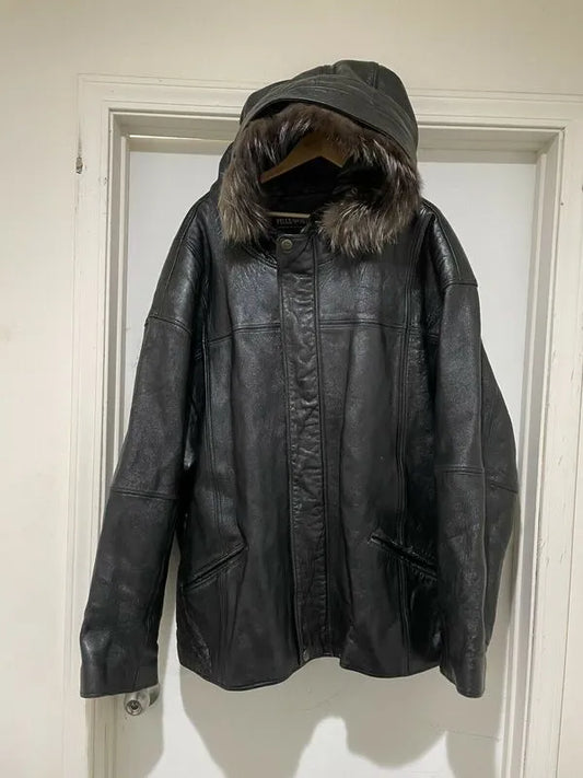 Vintage 90s Pelle Pelle Marc Buchanan Black Leather Fur Jacket image 0