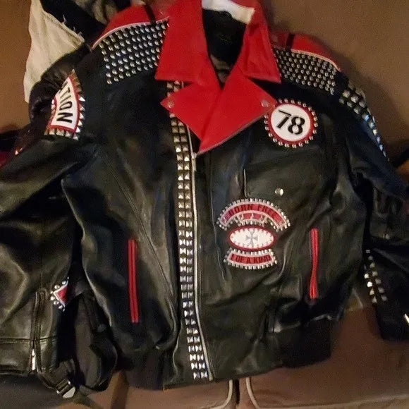 Pelle Pelle Red Black Leather Studded Jacket image 0