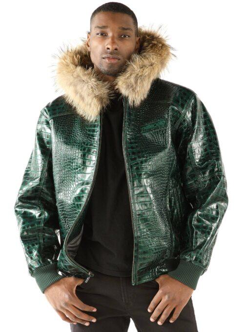 Pelle Pelle Basic Nile Green Two Tone Cayman Leather Jacket image 2