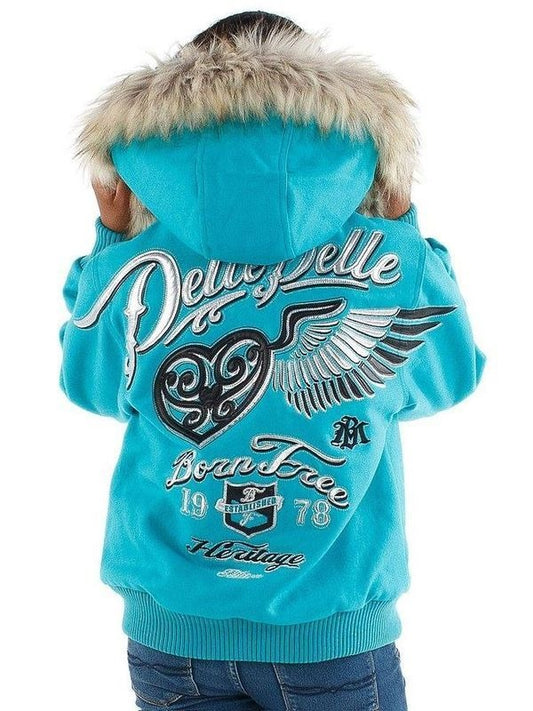 pelle pelle 1978 born free heritage blue fur hooded kids jacket image 0