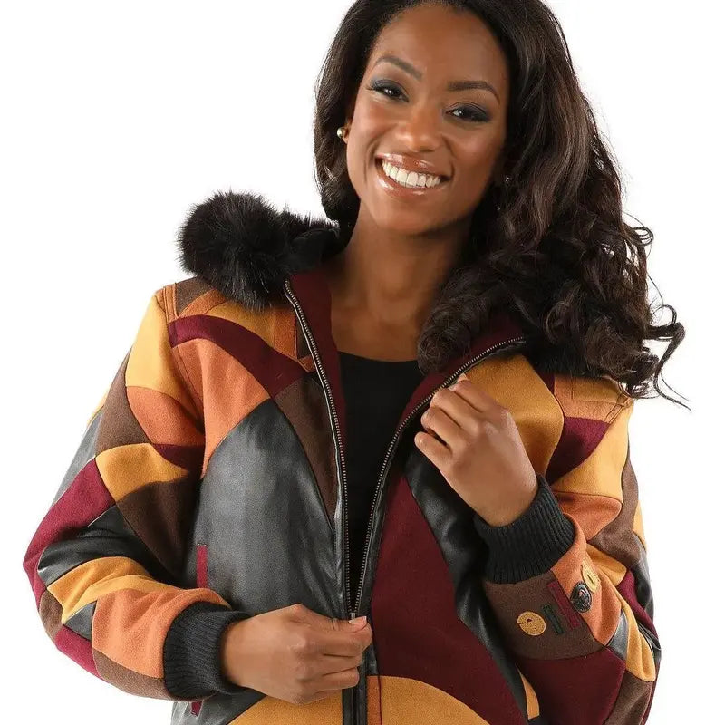 Best Abstract Brown Pelle Pelle Wool Jacket image 0