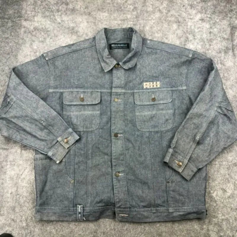 Pelle Pelle Vintage Mens Marc Buchanan Light Gray Denim Jacket image 0