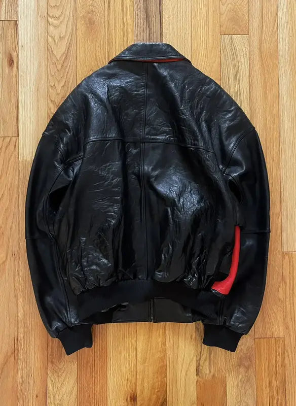 90s Pelle Pelle Spell Out Logo Black & Red Leather Jacket image 1