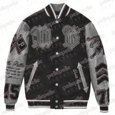Pelle Pelle New Varsity Black and Gray Plush Jacket image 0