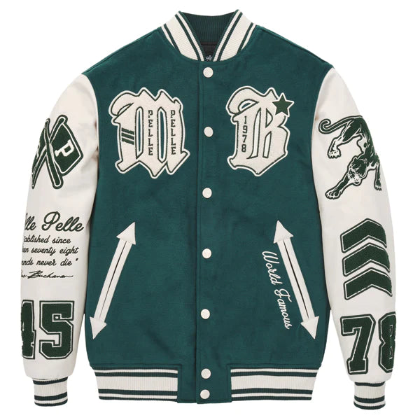 Men Pelle Pelle Green Varsity Jacket image 0