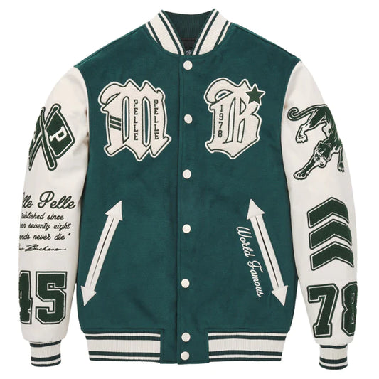 Men Pelle Pelle Green Varsity Jacket image 0