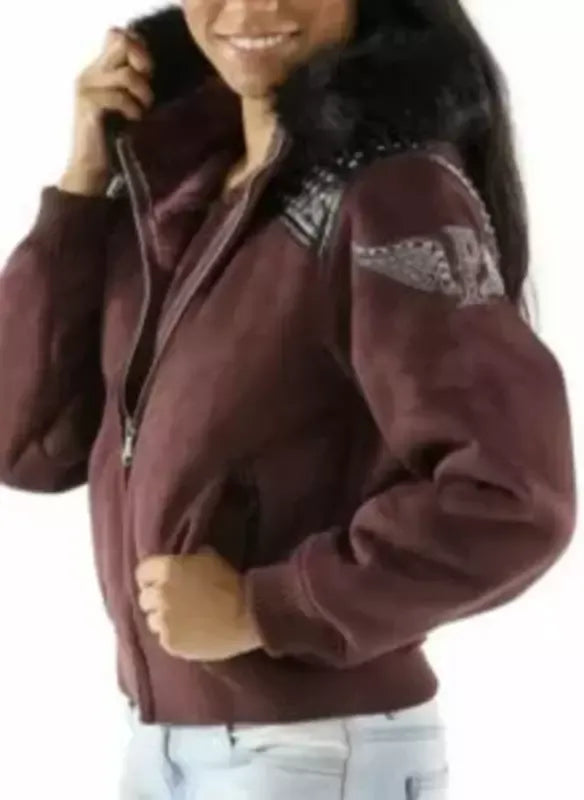 Maroon Pelle Pelle Airborne Shearling Hoodie Jacket image 1