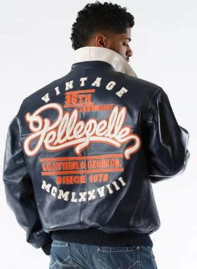 Pelle Pelle 35th Anniversary Navy Plush Mens Leather Jacket image 0