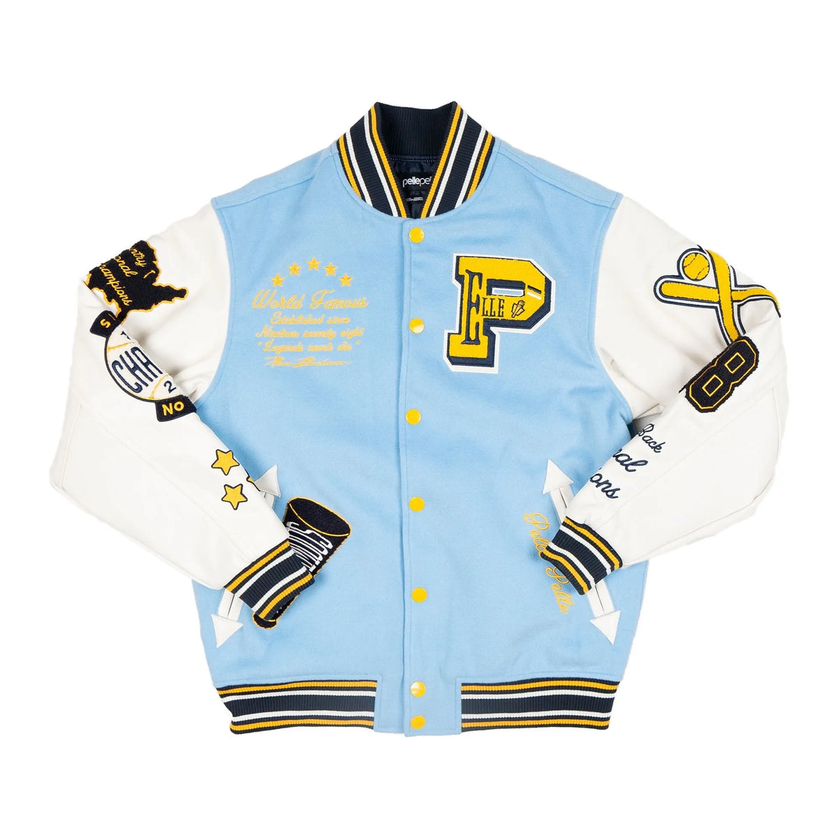 Pelle Pelle World Famous Blue Wool and Leather Varsity Jacket image 0