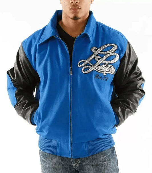 Men’s Pelle Pelle Blue And Black Leather and wool Jacket image 0