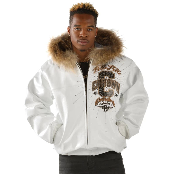 Pelle Pelle White Leather Jackets Fur Hooded Jackets image 0