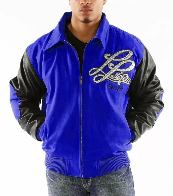 Pelle Pelle Mens Royal Blue and Black Varsity Jacket image 0