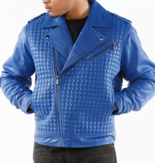 Pelle Pelle Blue Houndstooth Biker Leather Jacket image 0