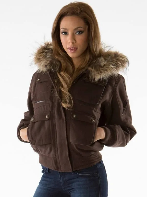 Pelle Pelle Women Brown Wool Hooded Jacket image 0