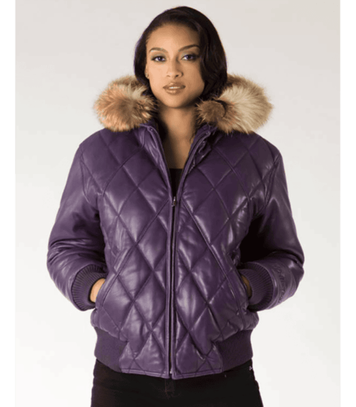 Pelle Pelle Quilted Purple Leather Jacket | Fur Hood Jacket image 0