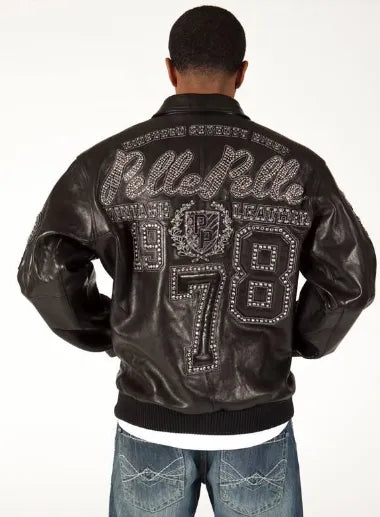 Pelle Pelle Mens Encrusted Varsity Brown Luster Jacket image 0