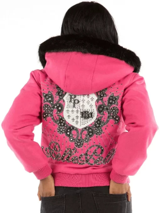 Pelle Pelle Fur Hooded Pink Crest Women Jacket image 1