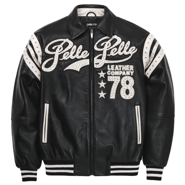 Men Pelle Pelle Encrusted Varsity Plush Black Jacket image 0