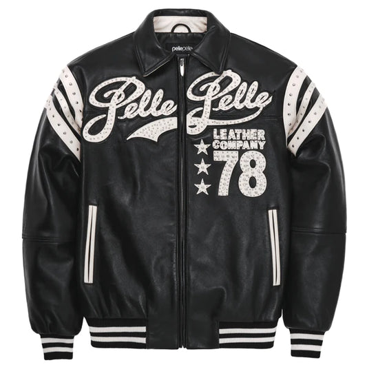 Men Pelle Pelle Encrusted Varsity Plush Black Jacket image 0