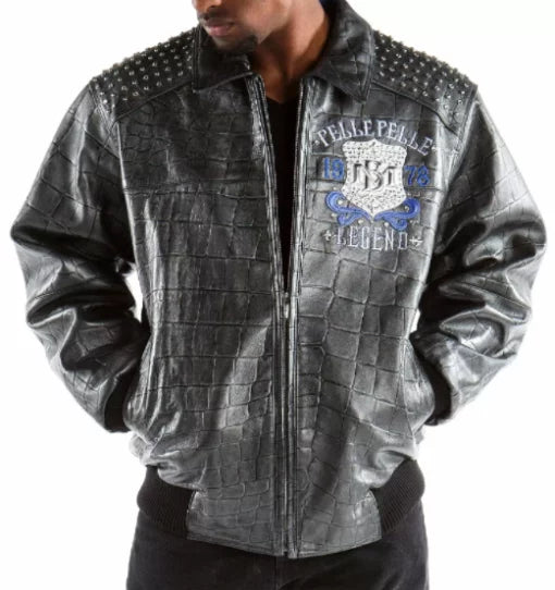 Black Blue Pelle Pelle Live Like A King Studded Jacket image 0