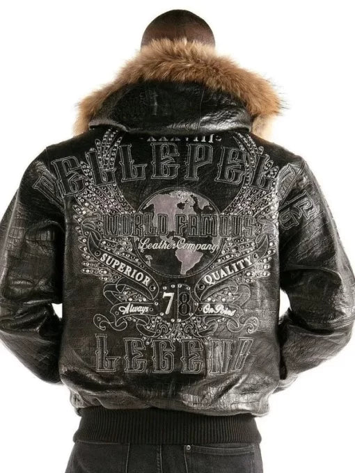 Pelle Pelle Men’s Crocodile Skin Signature Black Leather Jacket image 1