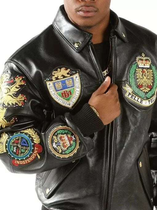 Black and Brown Coat of Arms Pelle Pelle 1978 Leather Jacket image 0