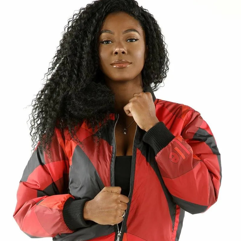Abstract Pattern Pelle Pelle Red Bomber Jacket image 0