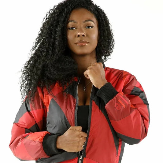 Abstract Pattern Pelle Pelle Red Bomber Jacket image 0