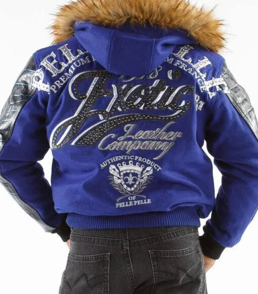 Blue Pelle Pelle Exotic Fur Hood Wool Leather Jacket image 1