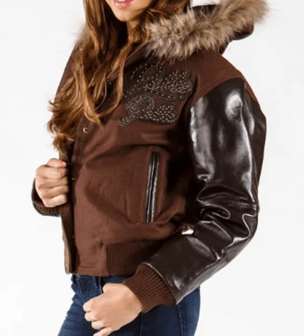 Pelle Pelle Brown Fur Hooded Wool Jacket image 1