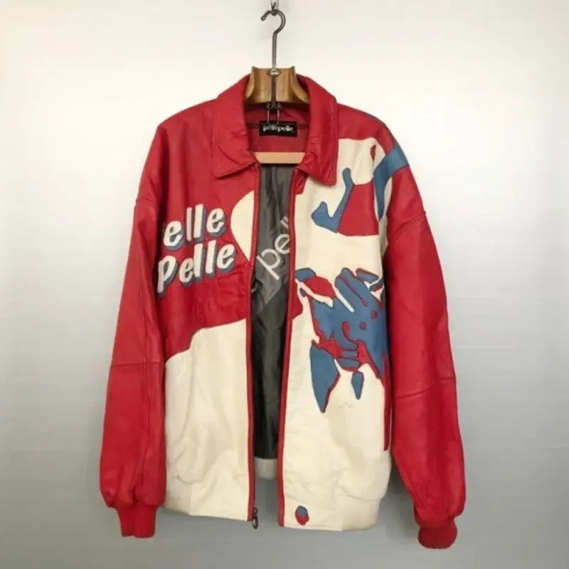 Pelle Pelle Red White Men Printed Leather Jacket image 1