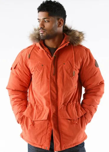 Pelle Pelle Mens Fur Hooded Snorkel Orange Jacket image 0
