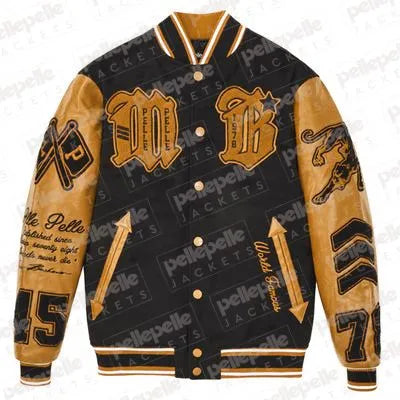 Pelle Pelle New Varsity Black and Brown Plush Jacket image 0