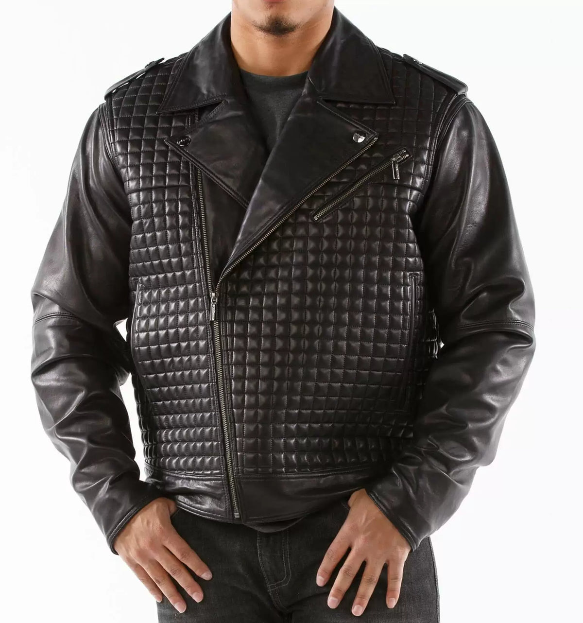 Pelle Pelle Black Houndstooth Biker Leather Jacket image 0