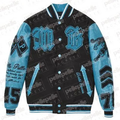 Pelle Pelle New Varsity Black and Turquoise Plush Jacket image 0