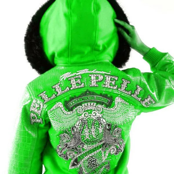 Pelle Pelle Womens 40th Anniversary Light Green Fur Hooded Jacket image 1